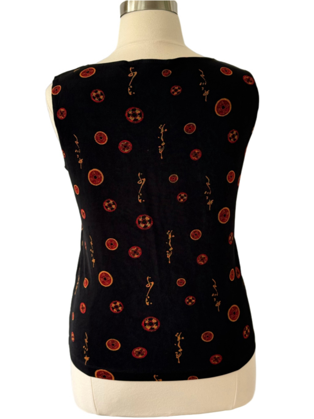 Chico's Travelers Tank Top Black Red Gold Patterned sz 16 (Chico’s sz 3) - Picture 3 of 7